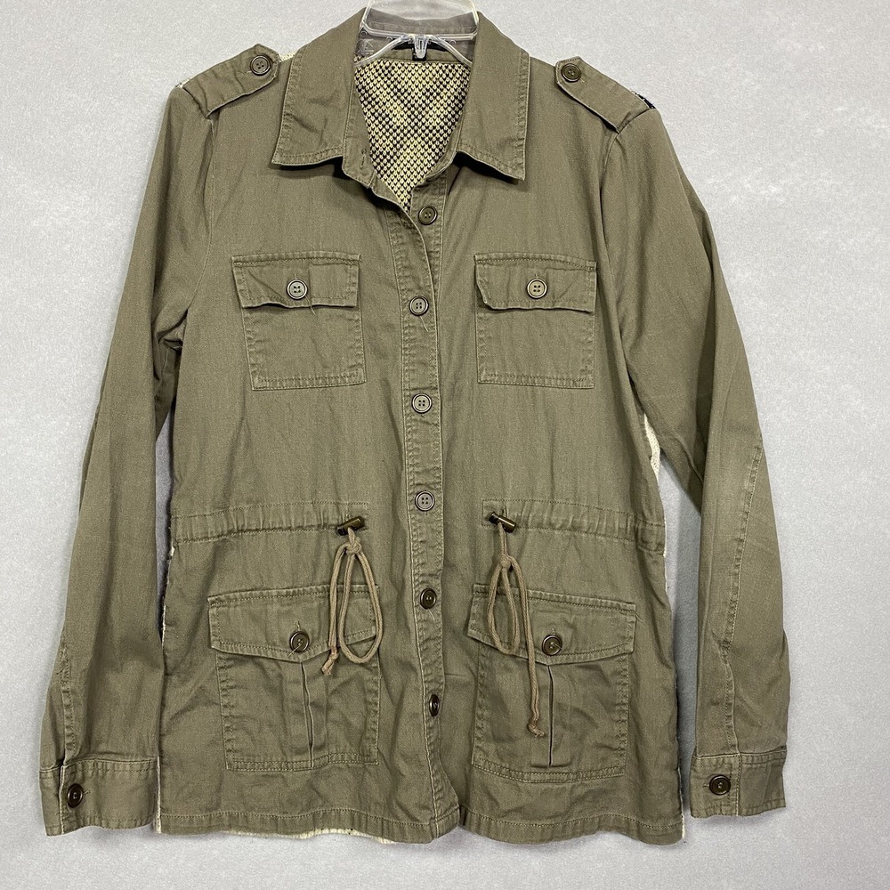 Mine Women M Utility Jacket Army Green Aztec Boho Y2K Adjustable Waist Vintage